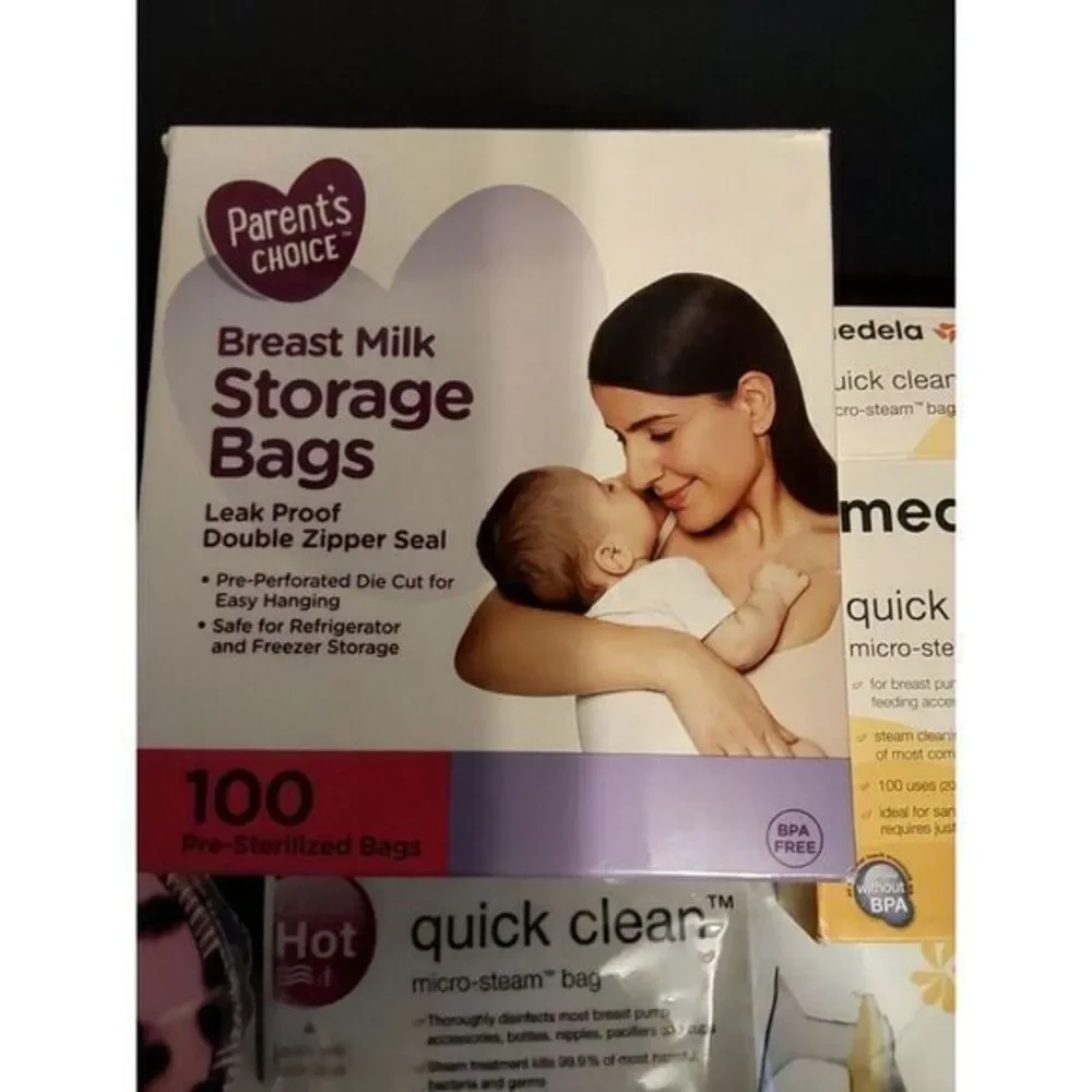 Medela Quick Clean Micro Steam Bags 6 Count,‎ Breast Milk Storage Bags 100 Count